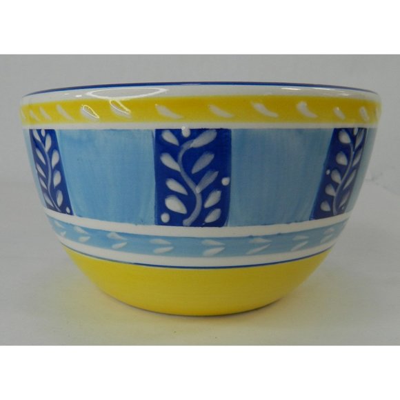 The Cellar Blue White Yellow Soup Cereal Bowl Diamond Vine Stripe Italy Inspired - Picture 5 of 7